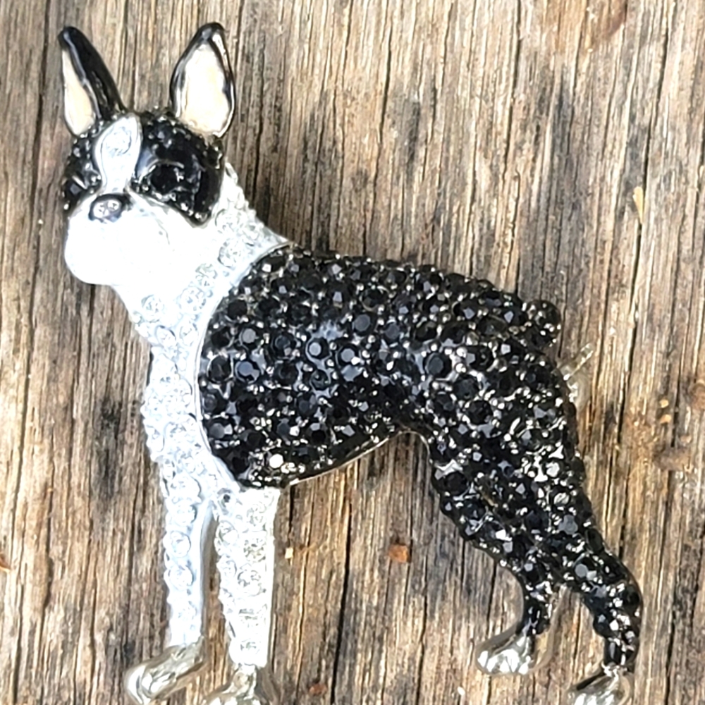 🖤 BOSTON TERRIER Brooch Pin Swarovski Crystal